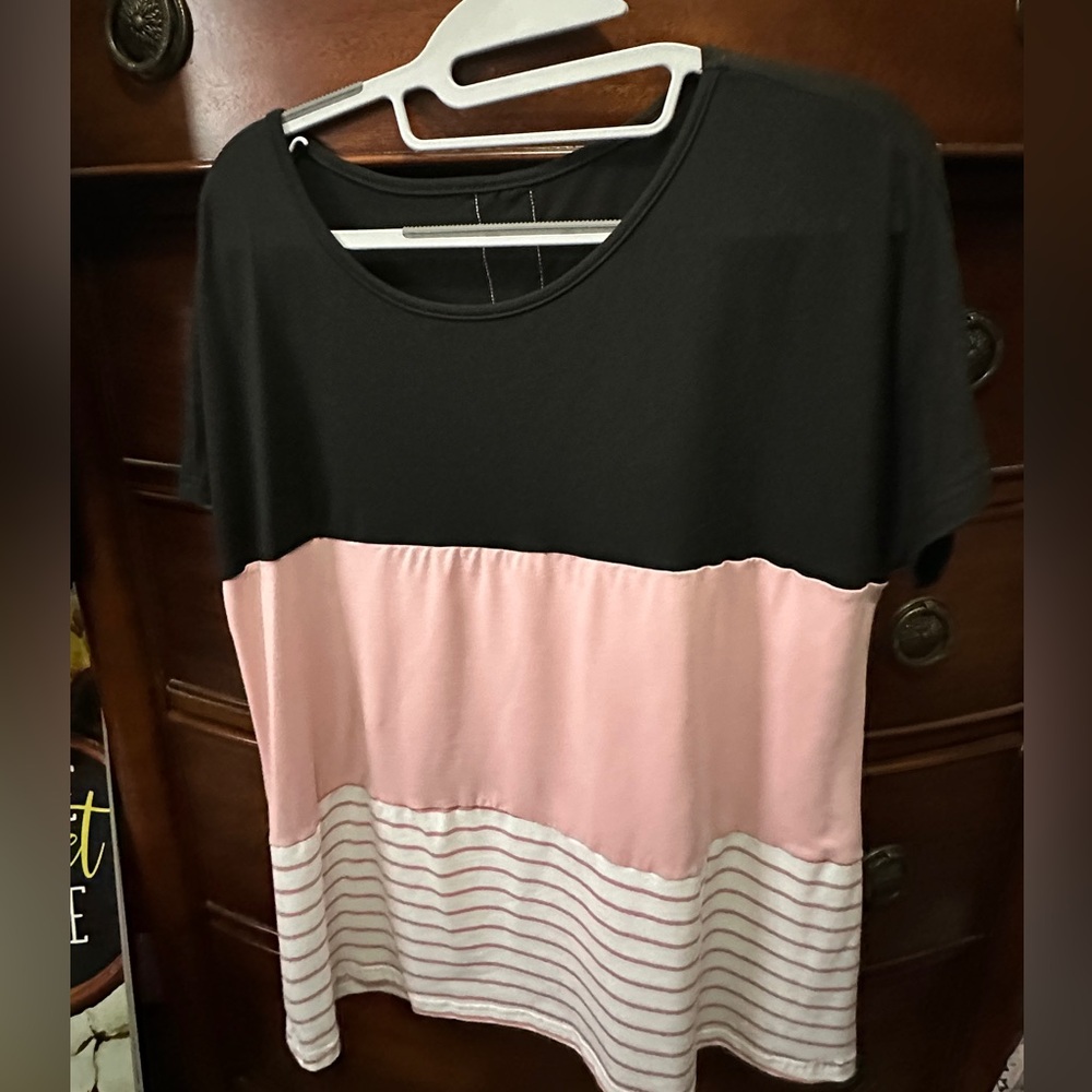 Women's Black and Pink Striped Top